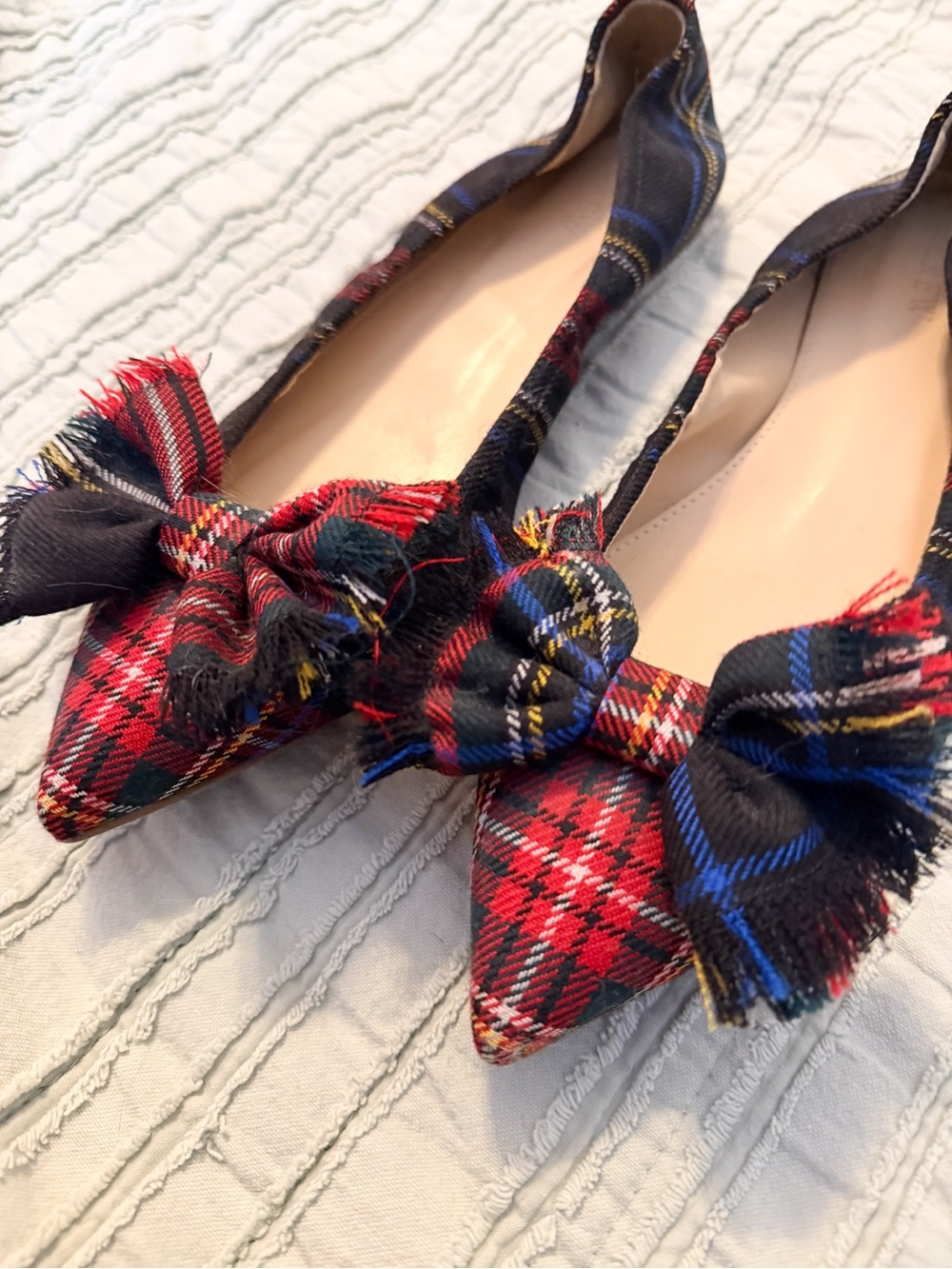 J.Crew Lottie Pointed Toe Flats | Tartan Plaid Frayed Bow | NWOT | Size 9 - Picture 4 of 13